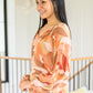 Freddie Split Neckline Long Sleeve Blouse In Clay