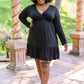 Full Attention V Neck Long Sleeve Dress In Black