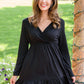 Full Attention V Neck Long Sleeve Dress In Black
