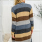 Fuzzy Longline Cardigan In Blue & Cocoa