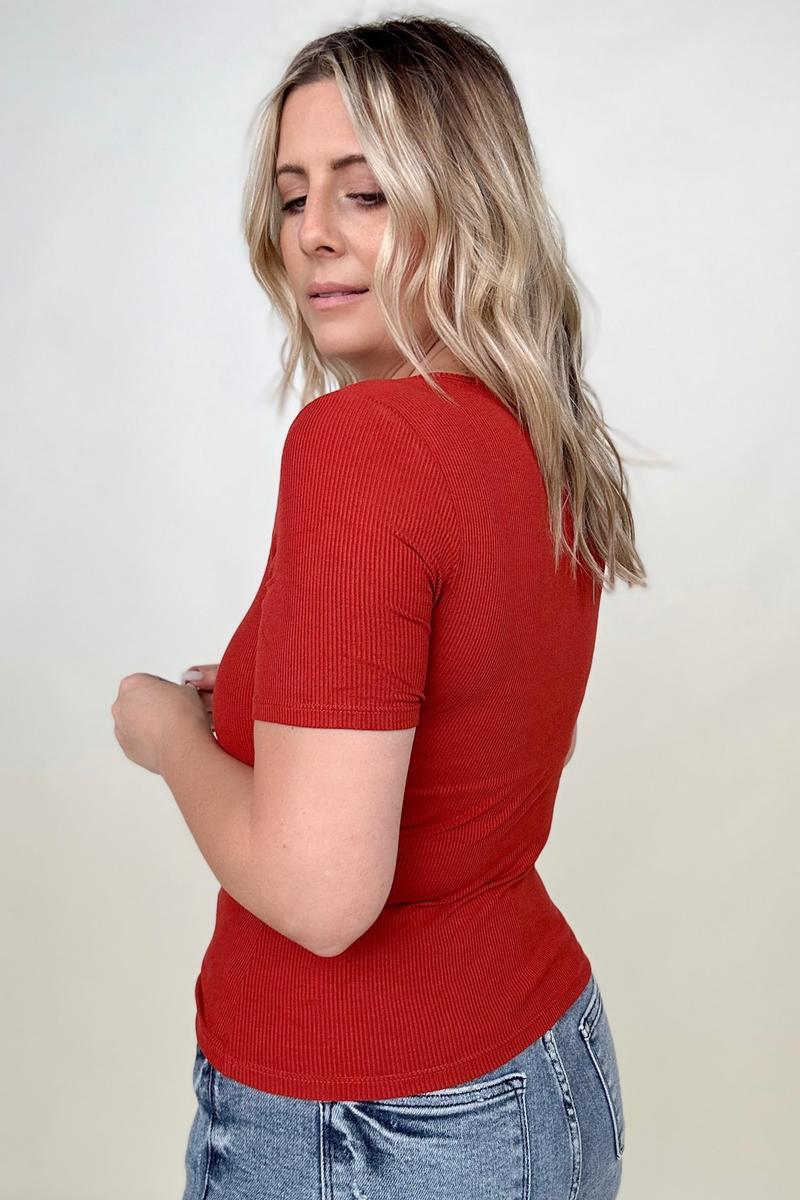 Total Brami Basic Ribbed Fitted Tee with Built In Bra