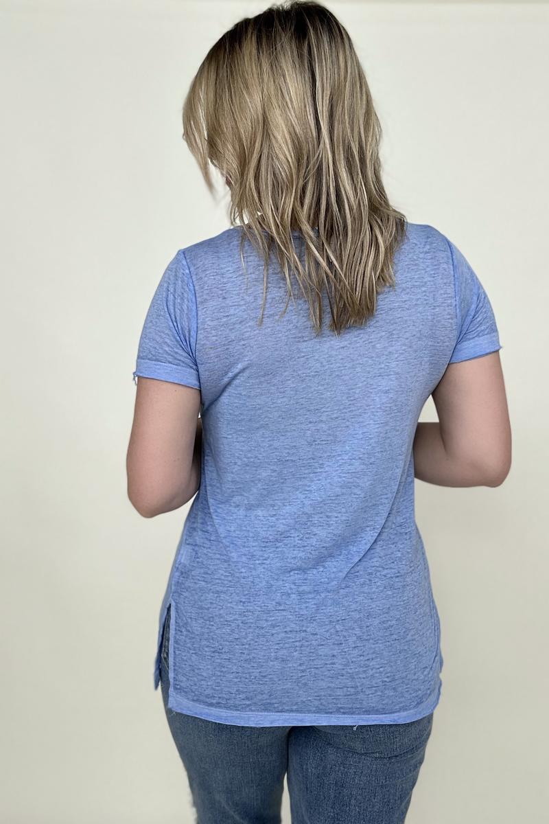 Washed Melange Burnout Scoop V-Neck Top - Multiple Colors