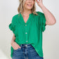 Woven Button Down Ruffle Sleeve Top - Multiple Colors