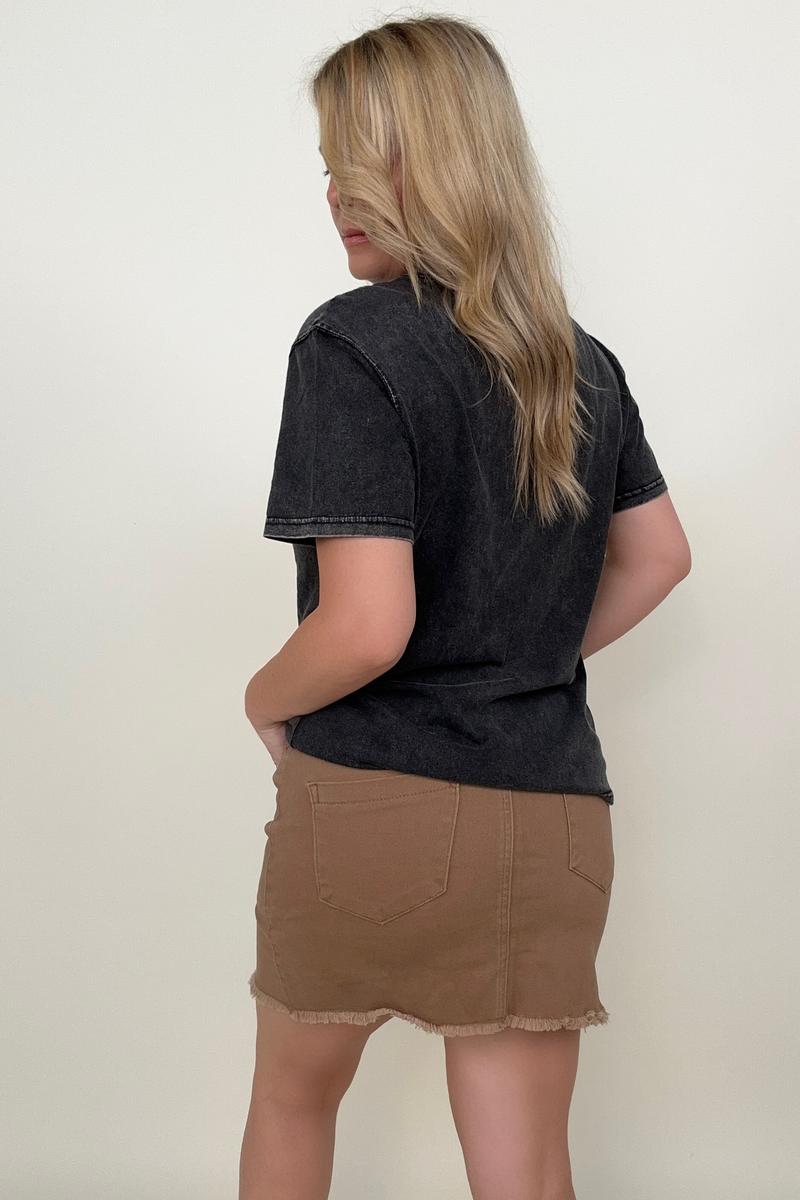 Frayed Hem High Waist Denim Skirt