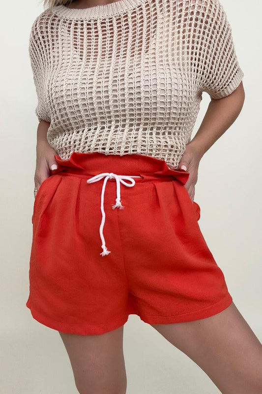 Orange Paper Bag Waist High Rise Shorts