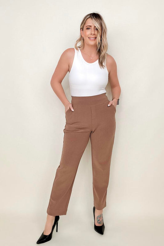 Cropped Pull on Dress Pants with Pockets
