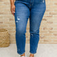 Hi-Rise Rainbow Embroidery Cropped Straight Leg Jeans