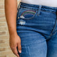Hi-Rise Rainbow Embroidery Cropped Straight Leg Jeans