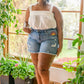 Hi-Rise Sun Embroidery Cutoff Shorts