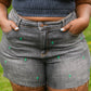 Hi-Waisted Cactus Embroidery Cutoffs