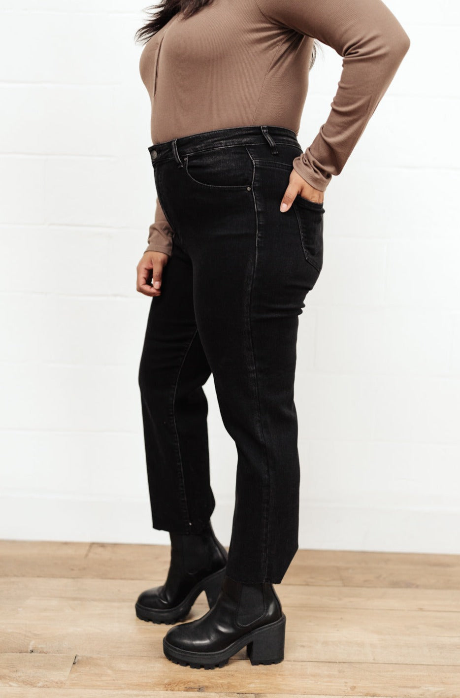 RISEN High Waist Mom Fit Jeans In Black