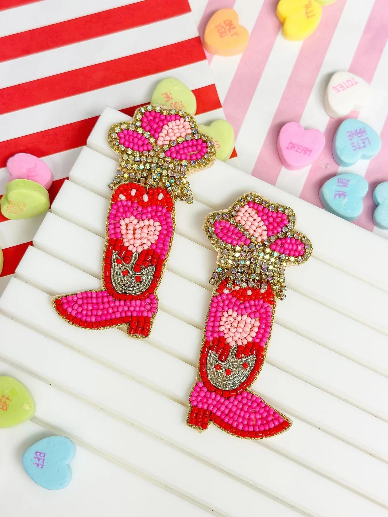 PREORDER: Hot Pink Cowgirl Boot Beaded Dangle Earrings