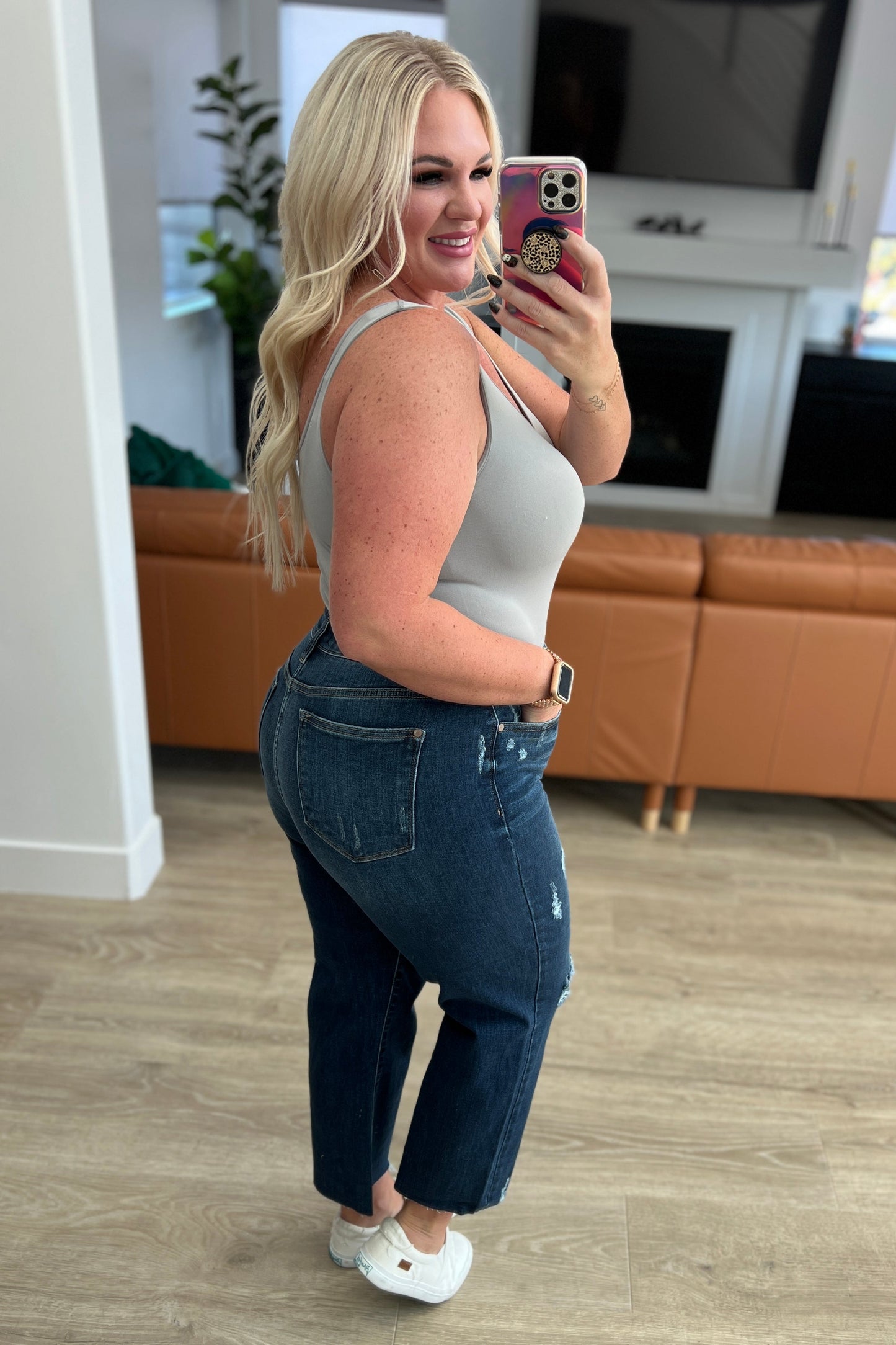 Judy Blue High Rise Distressed Wide Leg Crop Jeans