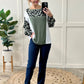 Color Block Long Sleeve Top In Sage & Leopard