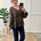 Animal Print Button Blouse In Black & Taupe