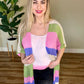 Striped Open Knit Cardigan In Pink, Green, Tan & Blue