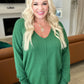 V-Neck Front Seam Sweater in Heather Dark Green