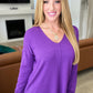 V-Neck Front Seam Sweater in Heather Violet