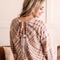 Tie Back Long Sleeve Top In Blush Plaid
