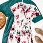 Surplice Midi Dress In Rose Print & Ivory Teal