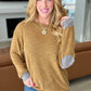Textured Top with Elbow Patches in Camel