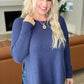 Melange Baby Waffle Long Sleeve Top in Light Navy