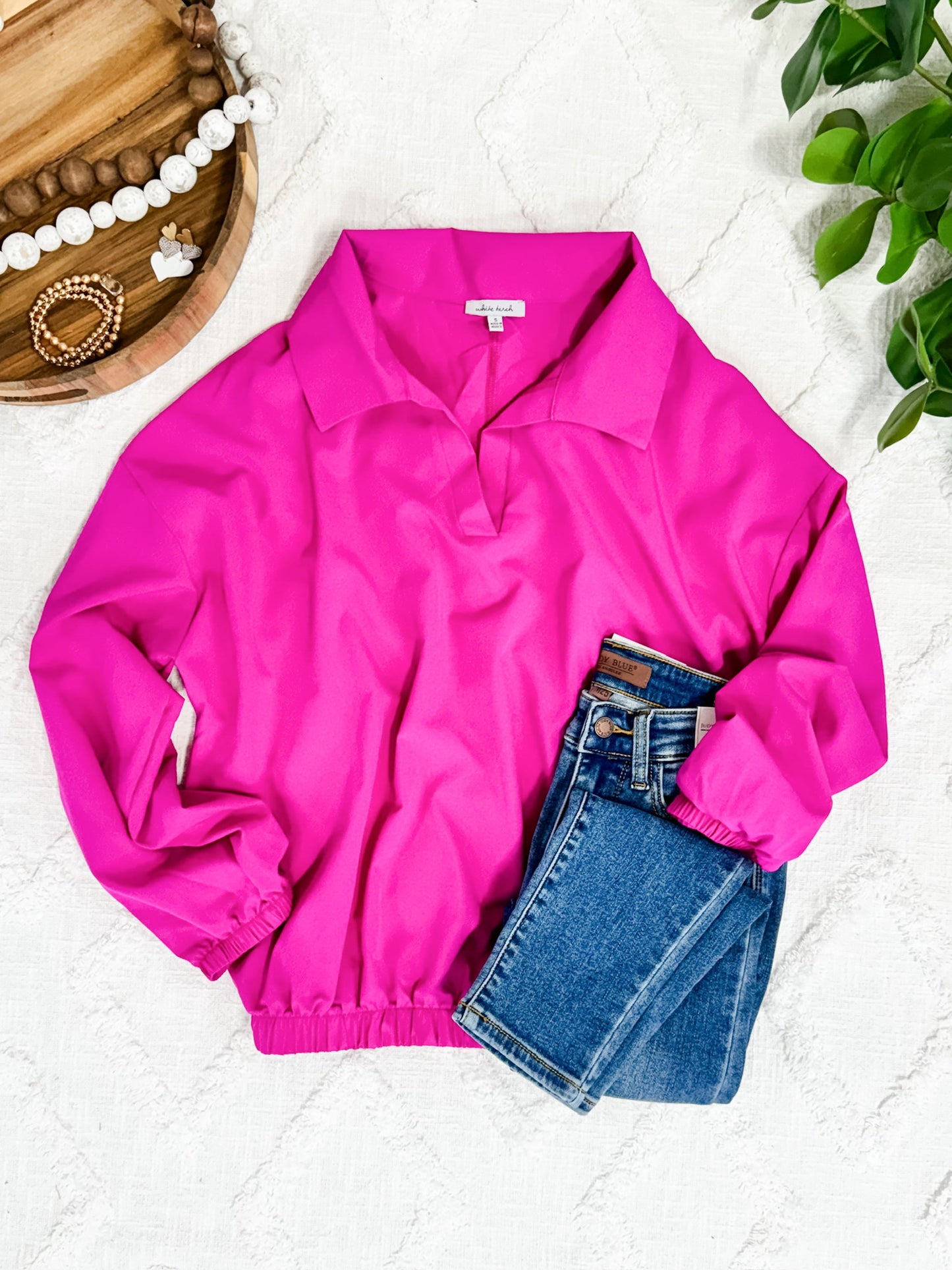 Collared Sporty Athletic Top In Bright Fuchsia