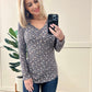 Button Front Floral Henley Top In Navy