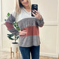 V Neck Long Sleeve Color Block Top In Rust & Neutral Leopard 11.22