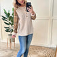 Beige Henley Top With Contrasting Plaid Sleeves