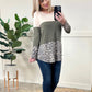 Color Block Tunic With Button Detailed Back In Olive & Animal Print