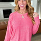 Mineral Wash Ribbed Scoop Neck Top in Fuchsia