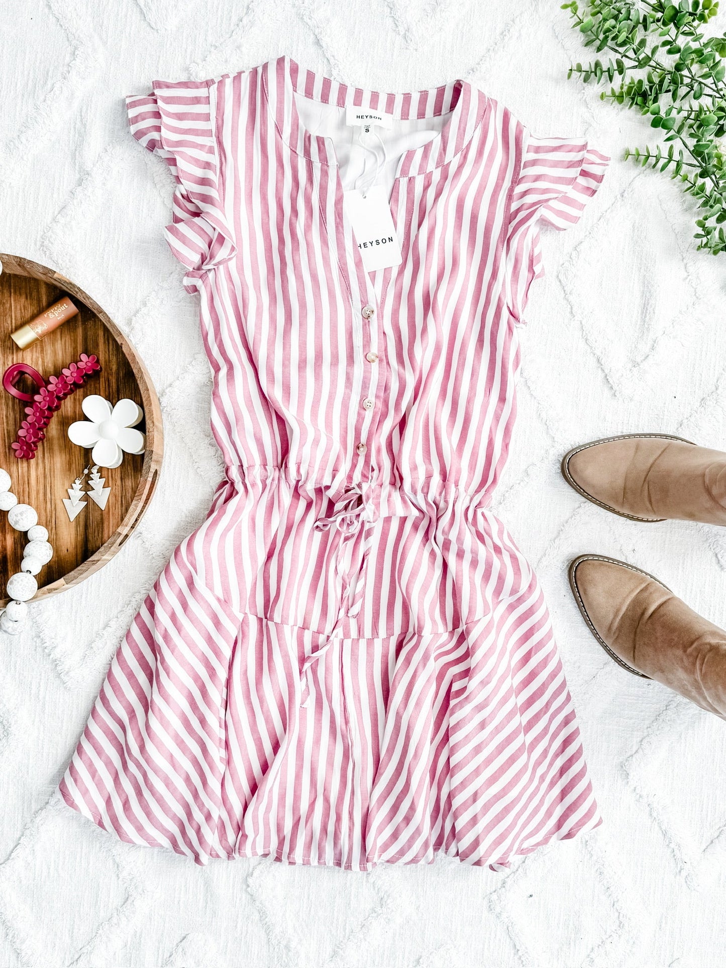 Striped Fit & Flare Dress In Candy Pink