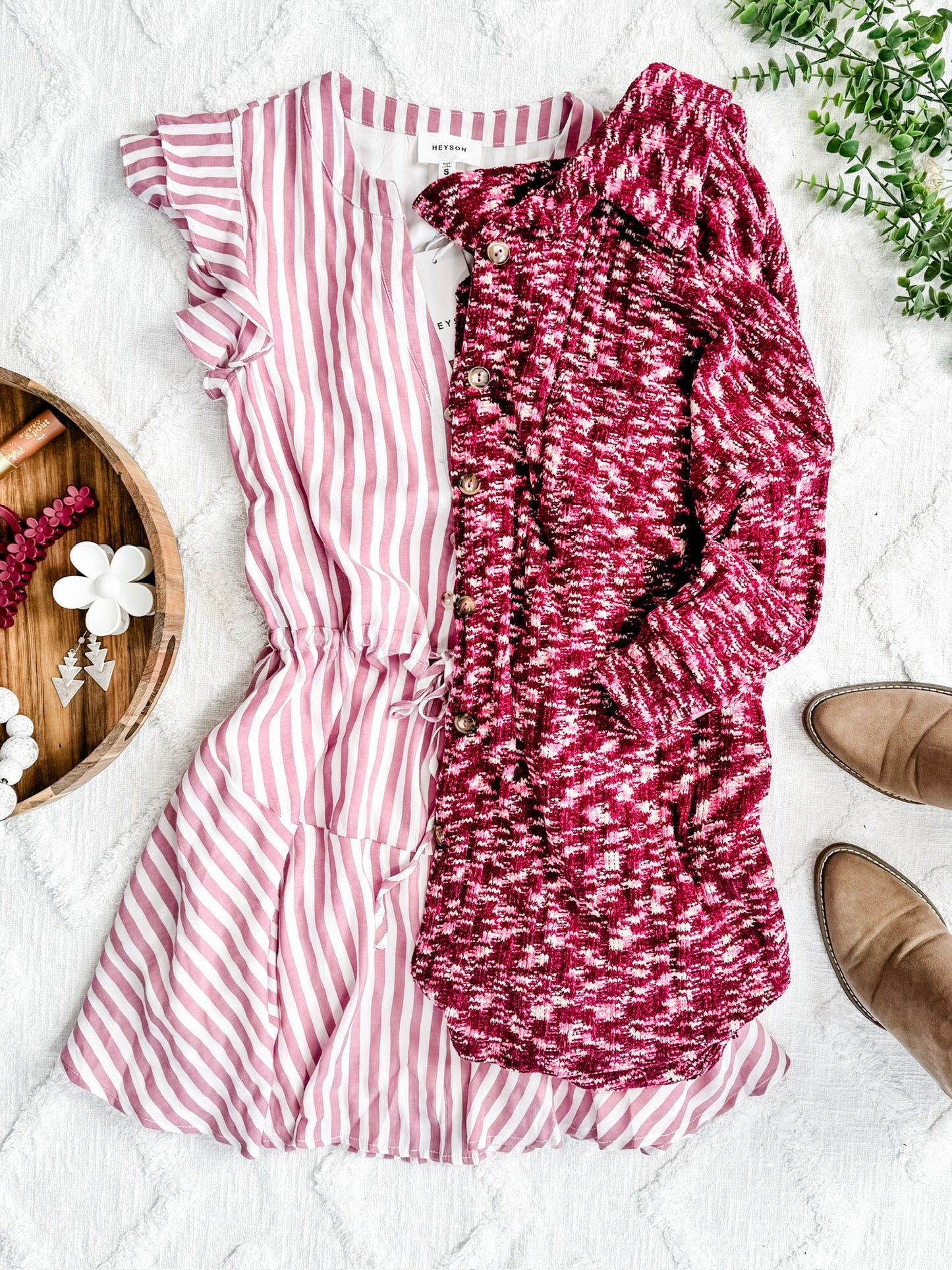 Striped Fit & Flare Dress In Candy Pink