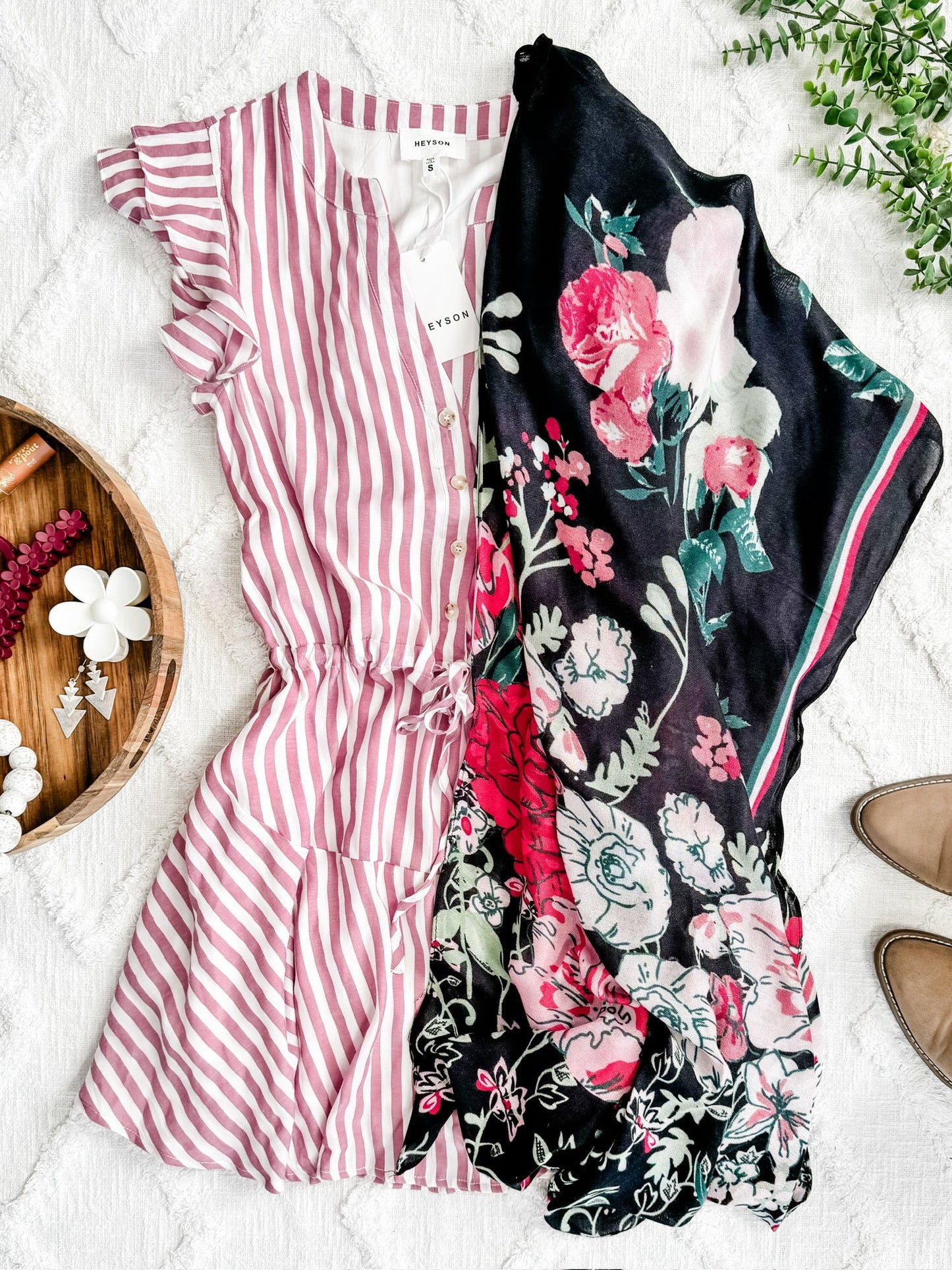 Striped Fit & Flare Dress In Candy Pink