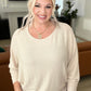 Ribbed Batwing Boat Neck Sweater in Sand Beige