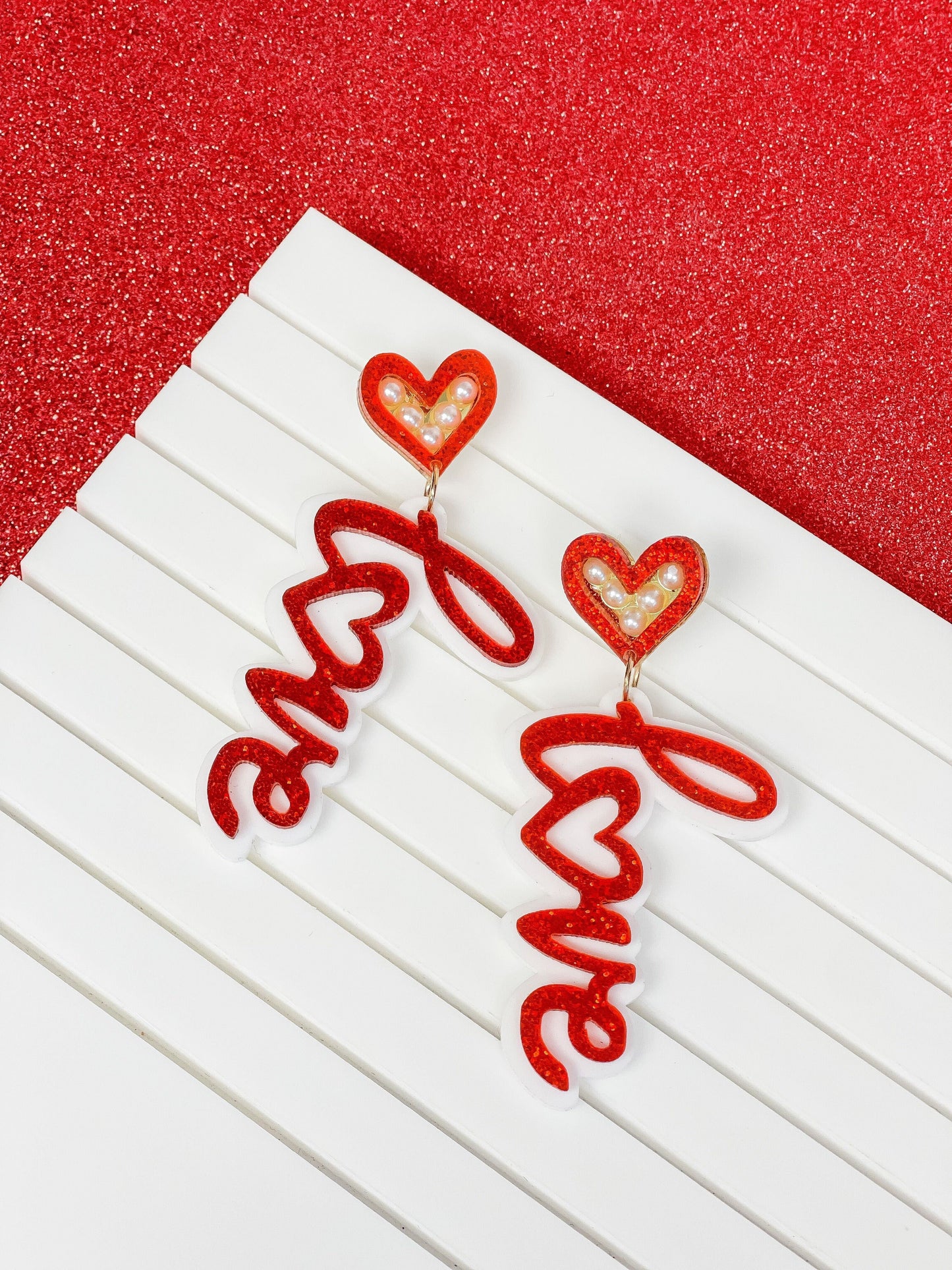 PREORDER: Love Pearl & Glitter Dangle Earrings