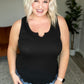 Keyhole Neckline Ribbed Tank in Black