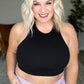 Ribbed Seamless High Neck Cropped Cami in Black
