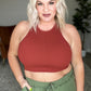 Ribbed Seamless High Neck Cropped Cami Rust