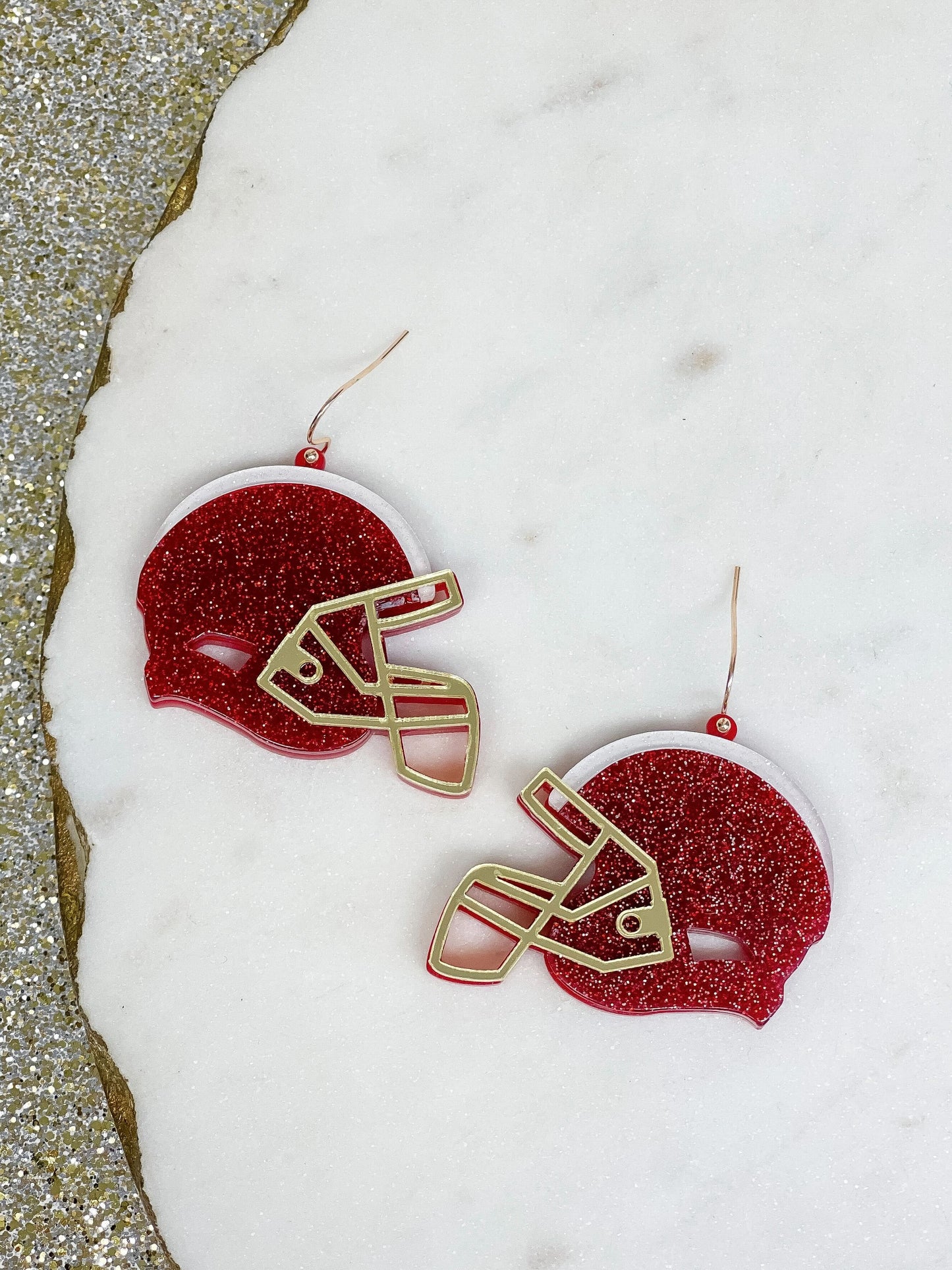 PREORDER: Glitter Football Helmet Dangle Earrings In Two Colors