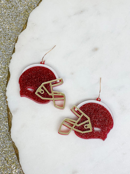 PREORDER: Glitter Football Helmet Dangle Earrings In Two Colors