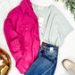 Button Down Stretchy Shacket In Malibu Pink