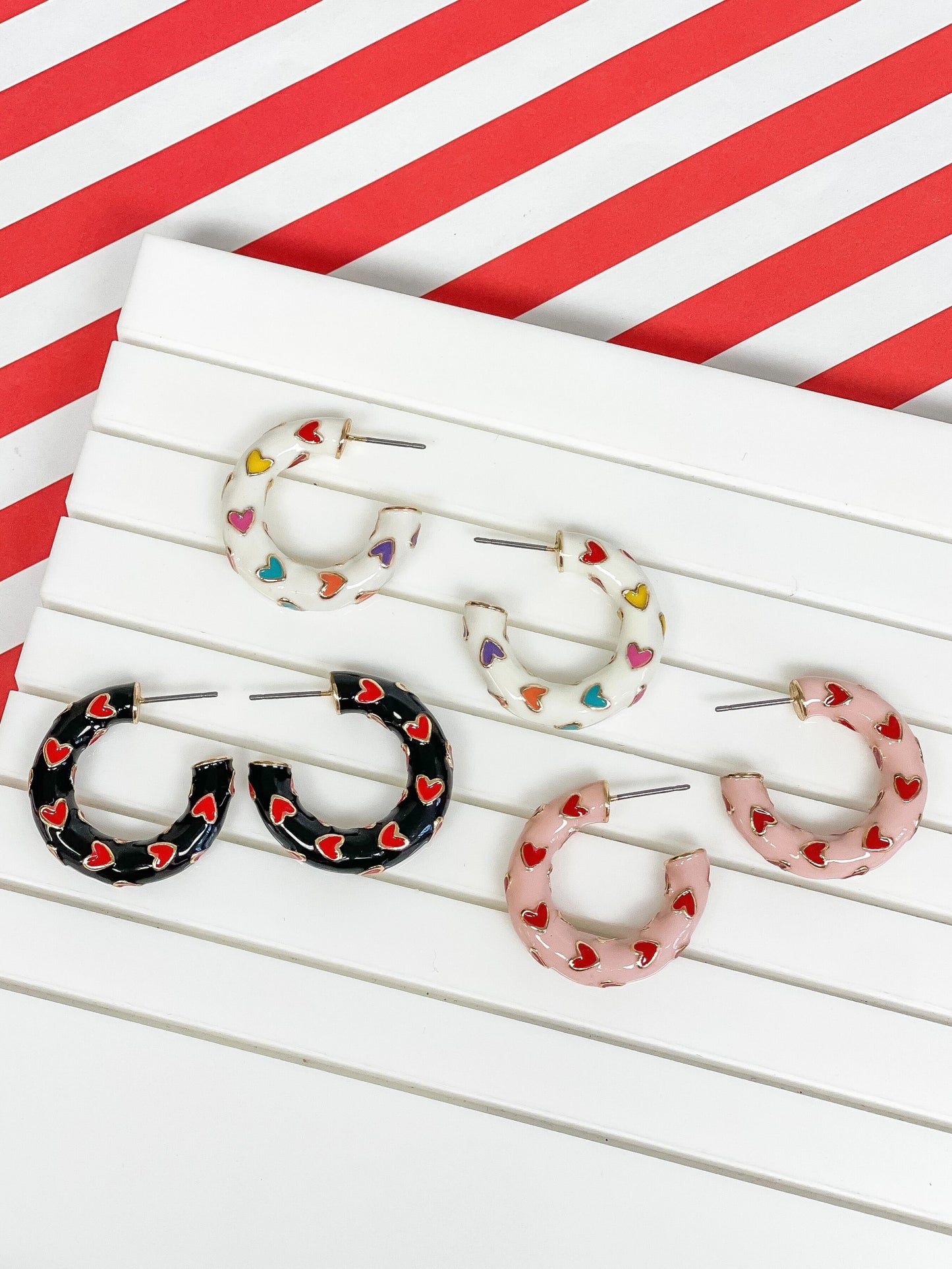 PREORDER: Little Heart Enamel Hoop Earrings in Pink