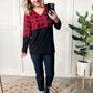 V Neck Buffalo Plaid Top In Red & Black