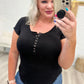 Baby Waffle Cap Sleeve Henley in Black