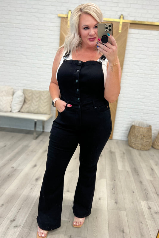 Judy Blue Imogene Tummy Control Retro Flare Overalls in Black
