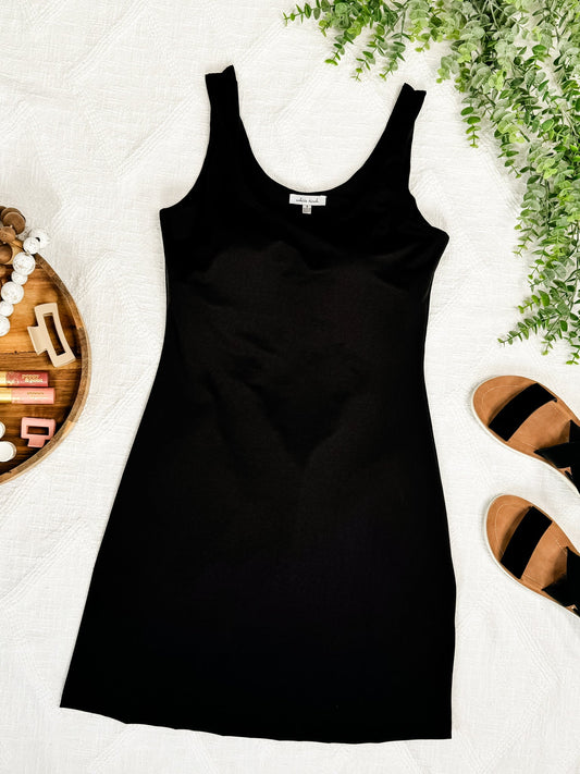 Stretchy Black Dress With Built In Bra In Jet Black