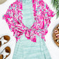 Short Sleeve Kimono In Bright Pink & Teal