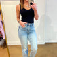 Judy Blue High Rise Plaid Cuff Vintage Straight Jeans